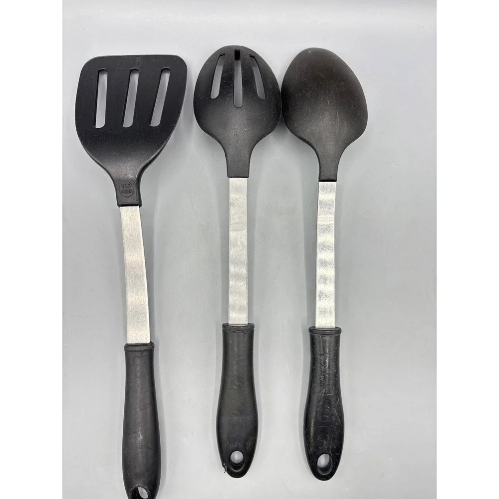 3 Pc‎ Kitchen Nylon Utensil Set Spatula Slotted Spoon Solid Spoon Made in USA